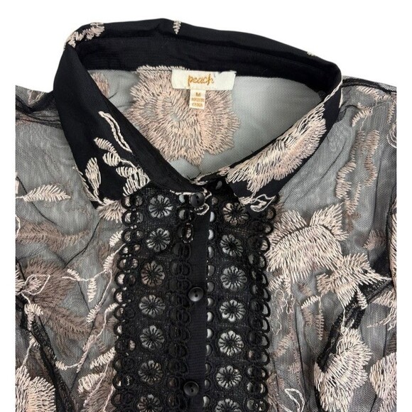 NWT Mesh Floral Dark Fairy Whimsigoth Blouse Top Goth Crochet Sexy Romantic M - Picture 4 of 16